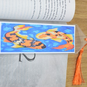 Vibrant Koi Fish bookmark, original artwork page holder with tassel