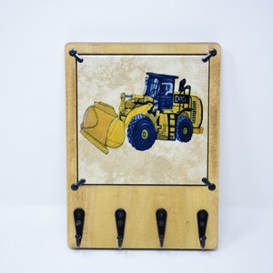 Front-end loader  Wooden Key Rack for Wall with Changeable Ceramic Art, Entryway Organizer, Solid Wood Rack with Hooks, Key Holder