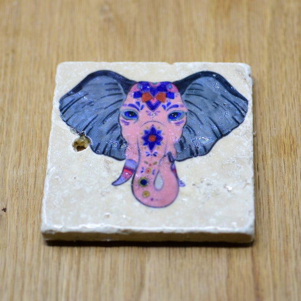 Pink and grey elephant Stone coaster, animal coaster, wildlife coaster, exotic coaster, natural coaster, housewarming gift