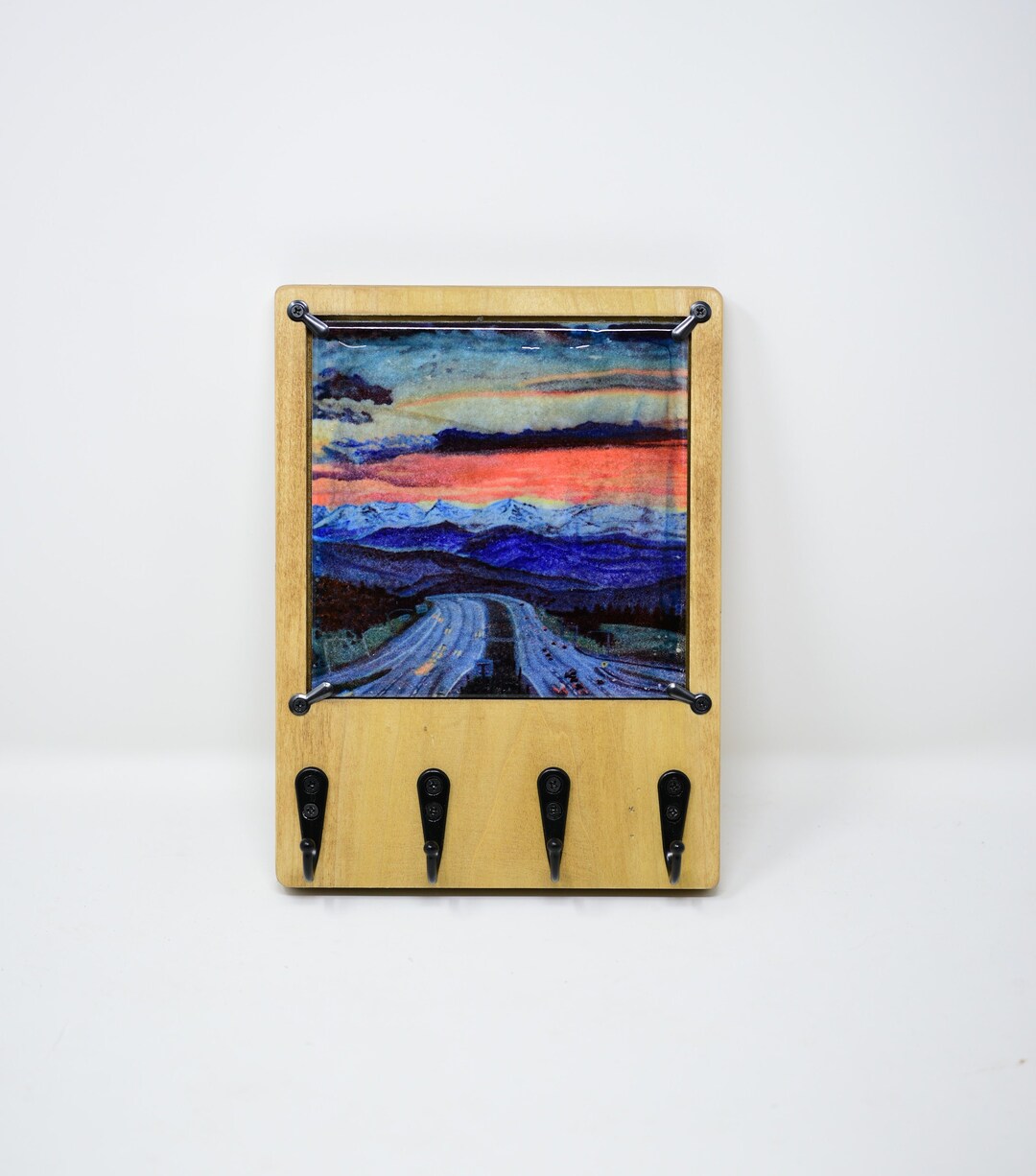 Highway Mountain Sunset Wooden Key Rack for Wall With Etsy