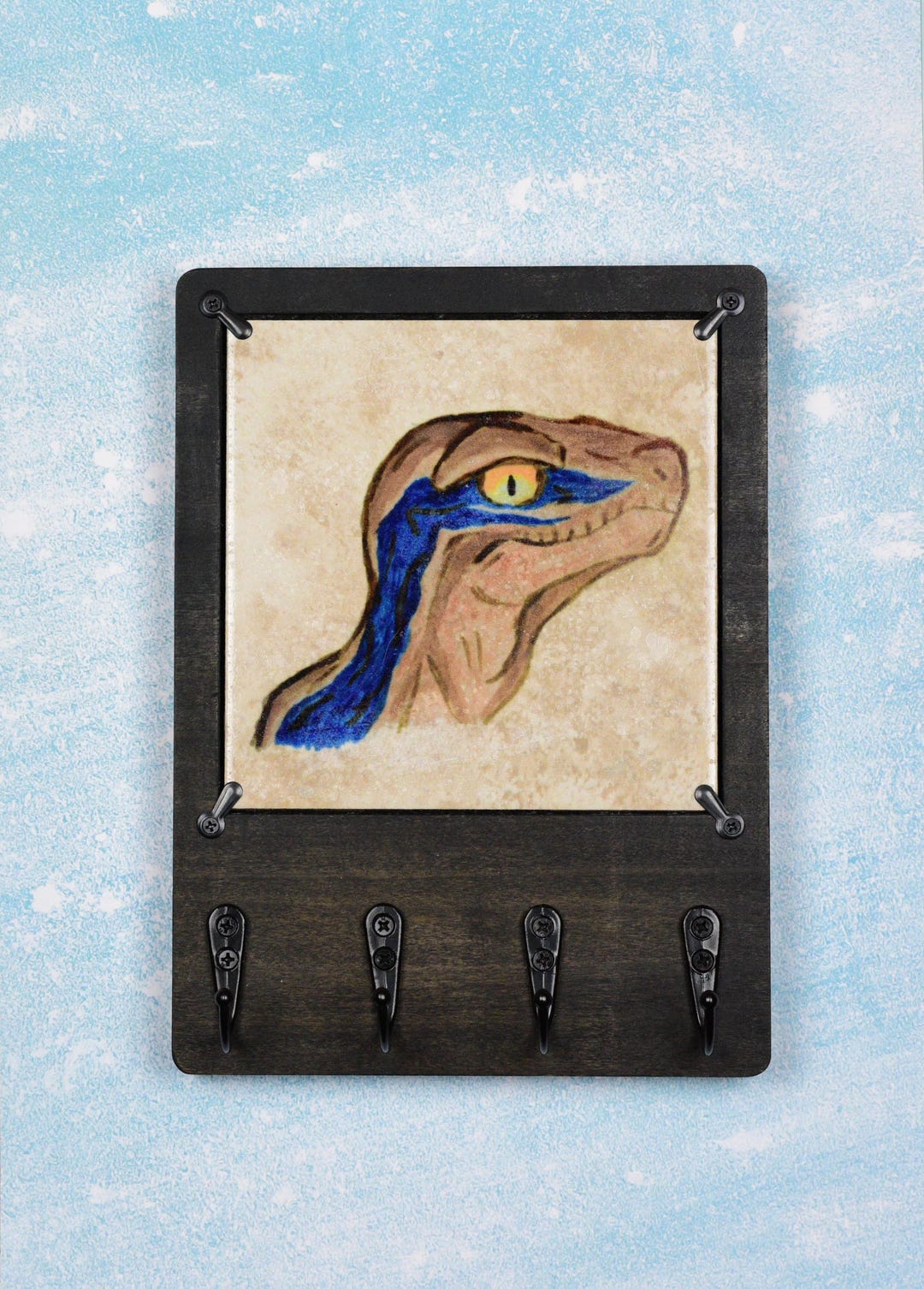 Dinosaur Key Rack Velociraptor Dinosaur Wooden Key Rack Holder With Changeable Art Tiles ...