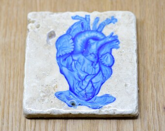 Anatomical ice heart Stone Coaster, macabre coaster, creepy coaster, goth coaster, heart coaster, horror coaster, Housewarming gift