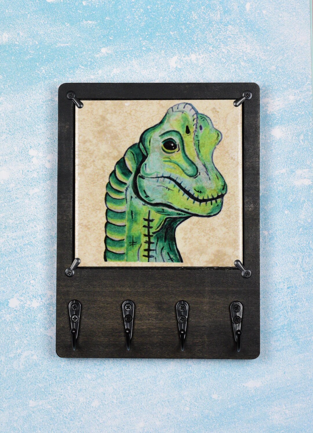 Dinosaur Key Rack Green Brachiosaurus Dinosaur Wooden Key Rack Holder With ...