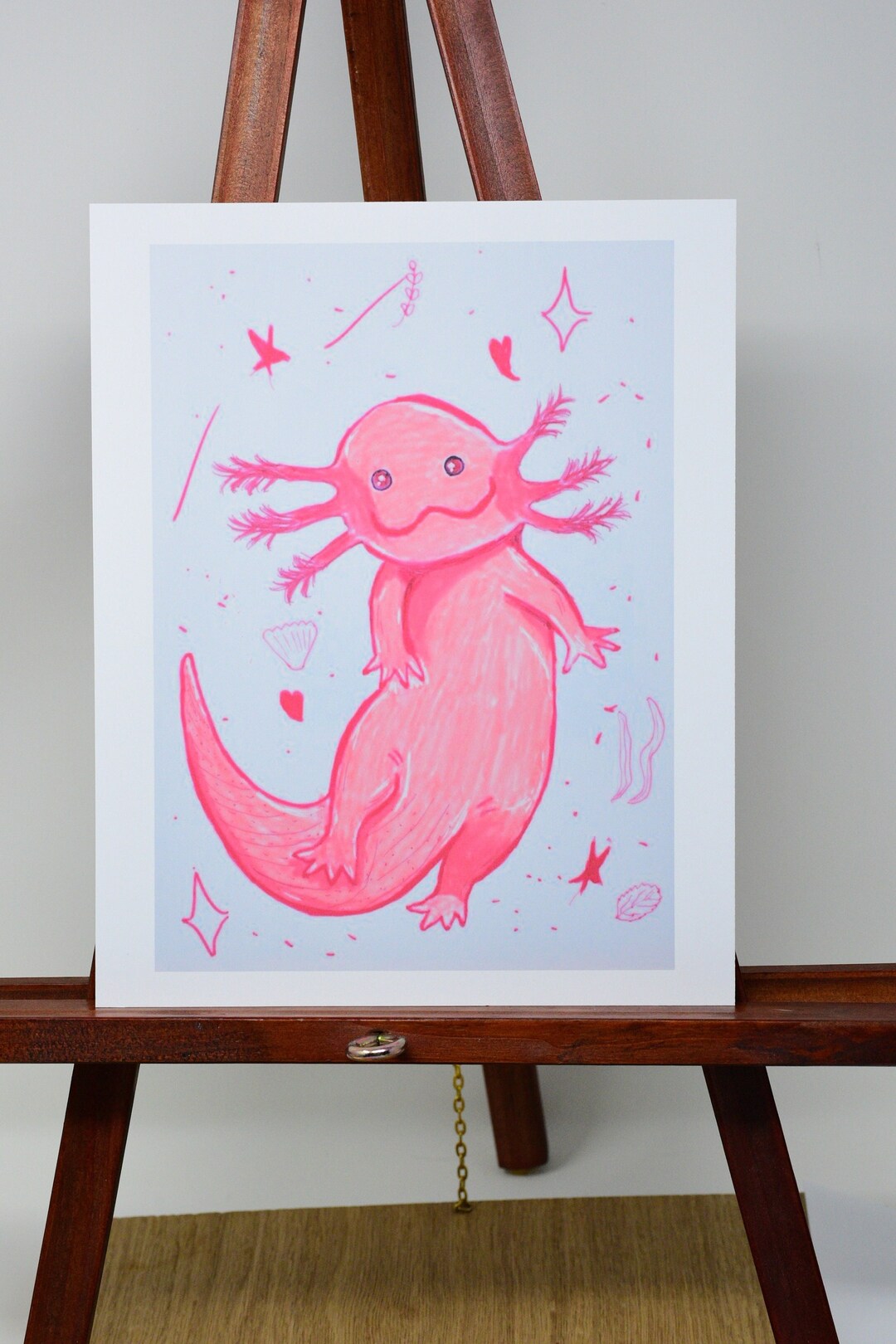 Joyful Chibi Pink Axolotl Cardstock Art Print Etsy UK