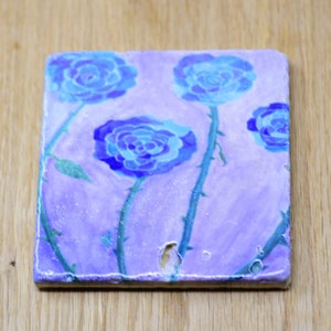 Blue hydrangea flowers watercolor Stone Coaster, floral coaster, spring coaster, fine art coaster, housewarming gift, Mother&#39;s day gift