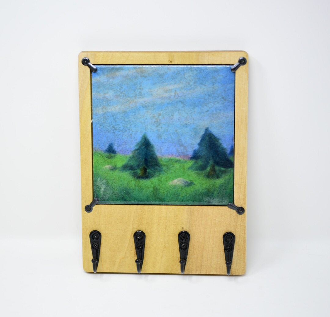 Nature's Key Rack Clear Skies Landscape Wooden Key Rack for Wall With Changeable Ceramic ...