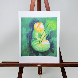 Green Caterpillar holding leaves landscape cardstock art print