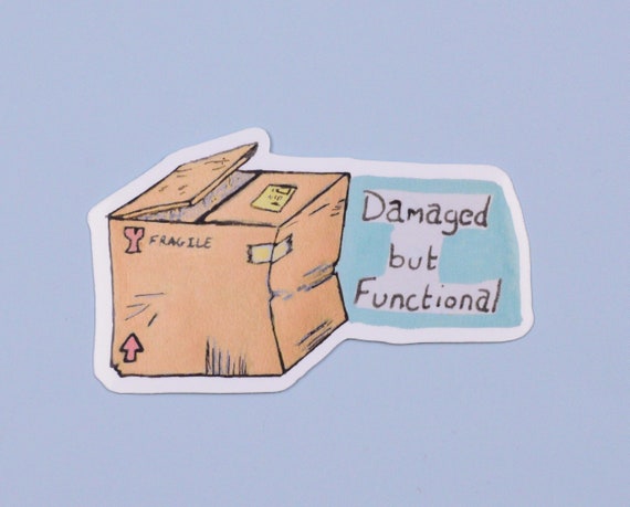 Damaged but Functional Cardboard Box Vinyl Sticker, Silly  display picture 2
