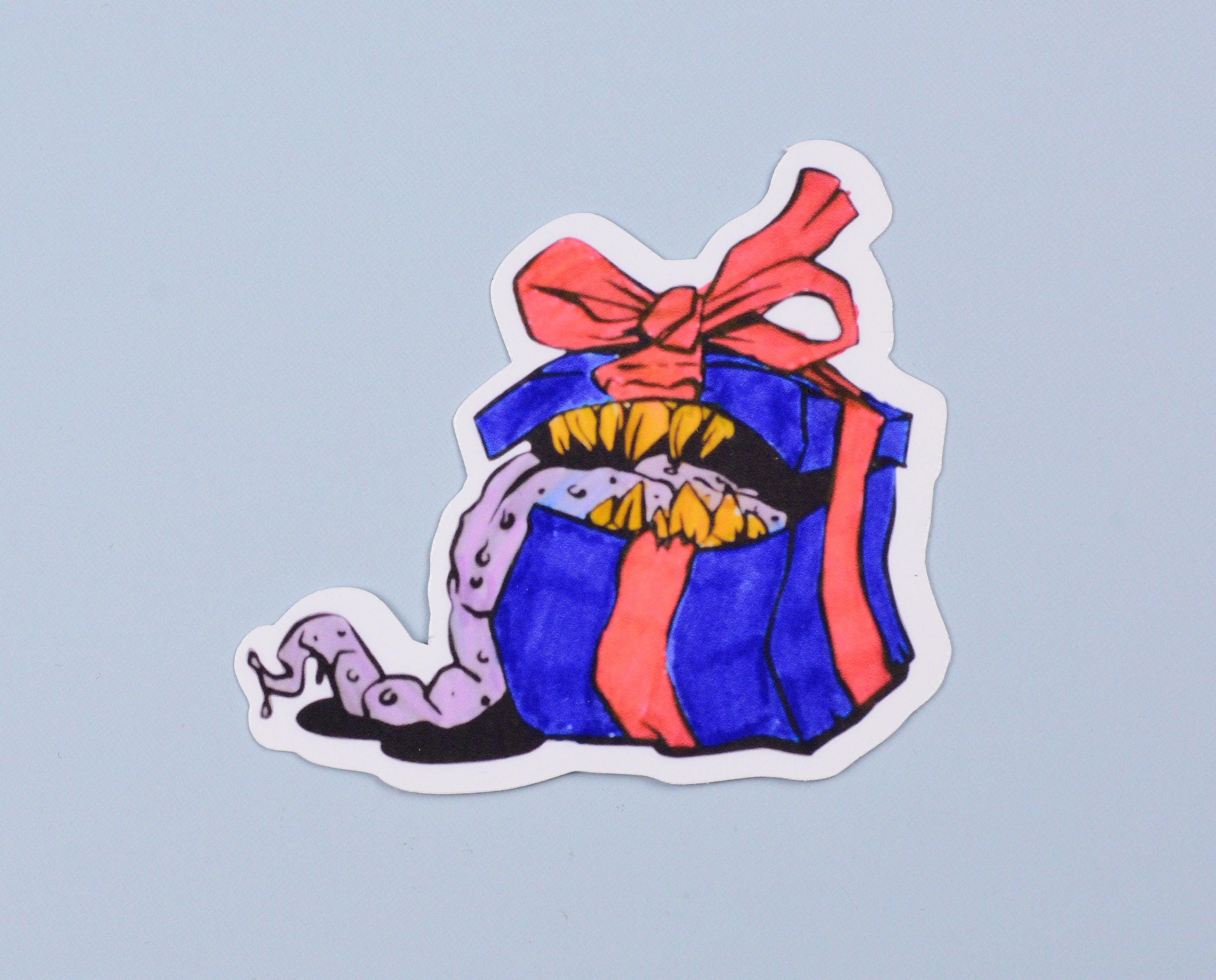 Mimic Christmas Present Vinyl Sticker, Gift Box Laptop Decal