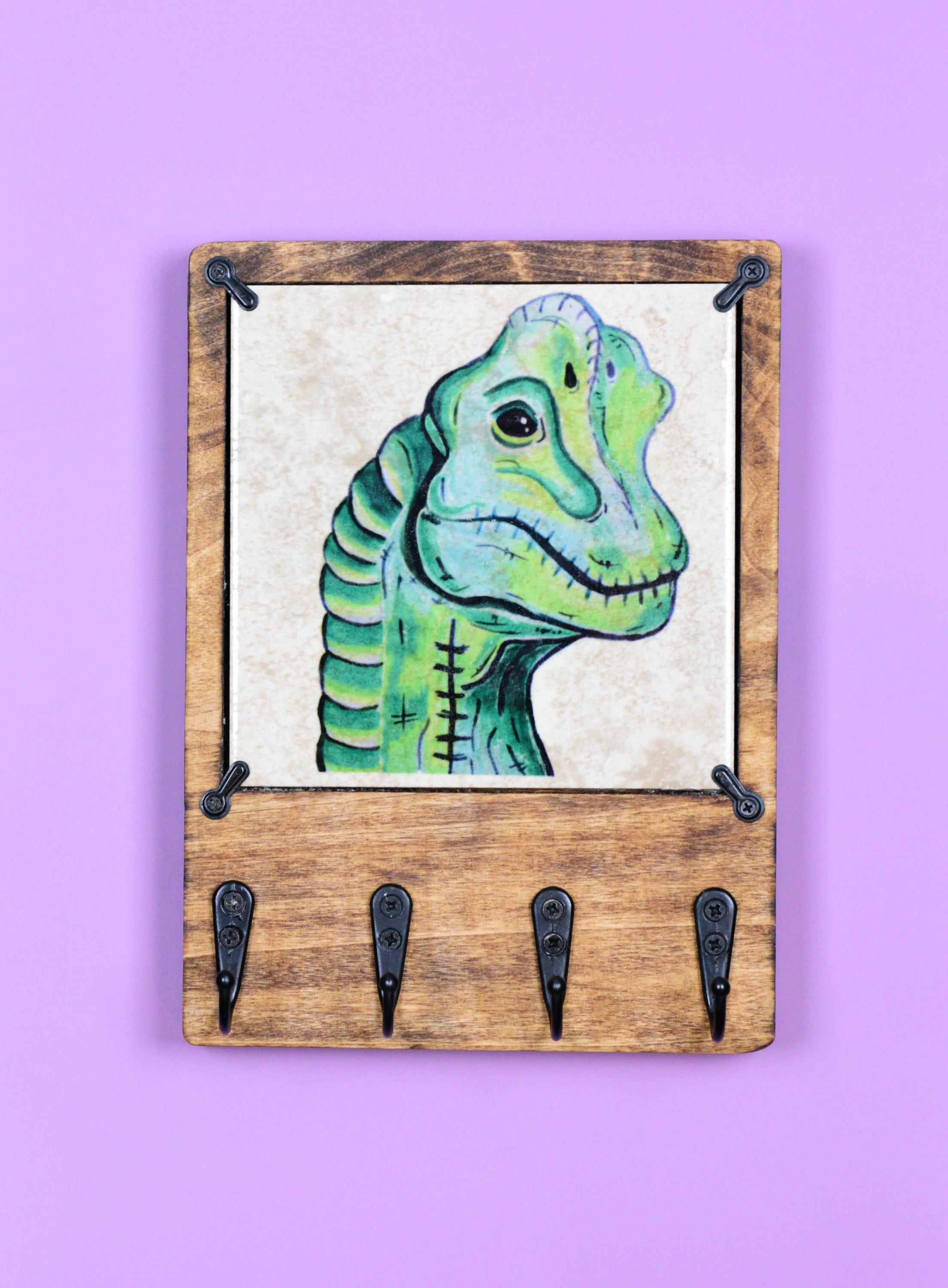Dinosaur Key Rack Green Brachiosaurus Dinosaur Wooden Key Rack Holder With ...