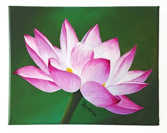 Lotus Flower Acrylic Painting, Original Painting, Wall Decor, Flower Painting, Yoga Art, Home Decor, Housewarming Gift, Zen