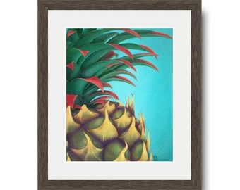 Pineapple Wall Art, Hawaiian Decor, Fine Art Print, Housewarming gift, Hawaii Tropical Fruit, Teal Artwork