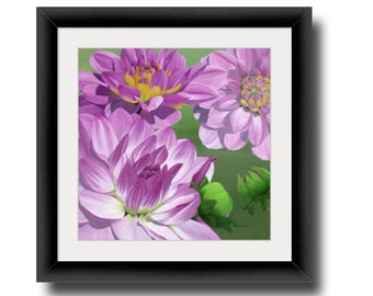Pink Dahlia Flower Print, Wall Art Decor, Floral artwork, Fine Art Print, Farmhouse Decor, Housewarming Gift Ideas