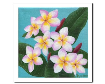 Plumeria, Hawaiian Decor, Botanical Print, Floral, Teal, Tropical Wall Decor, Coastal Decor, Beach Wall Art, White Flower