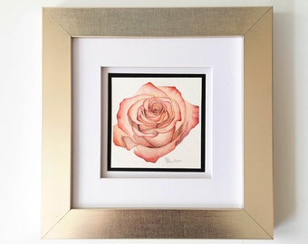 Peach Rose Original Watercolor Painting, Floral Wall Decor, Gift for Her, Anniversary Gift