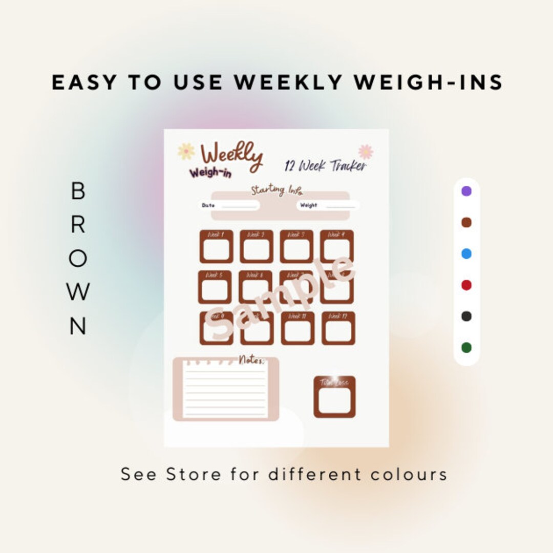 Weekley Weight In Brown Theme Easy to Use 12-week Weight Loss Weekly Weigh-in Tracker ...