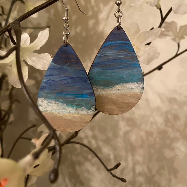 Painted Wooden Earrings Etsy