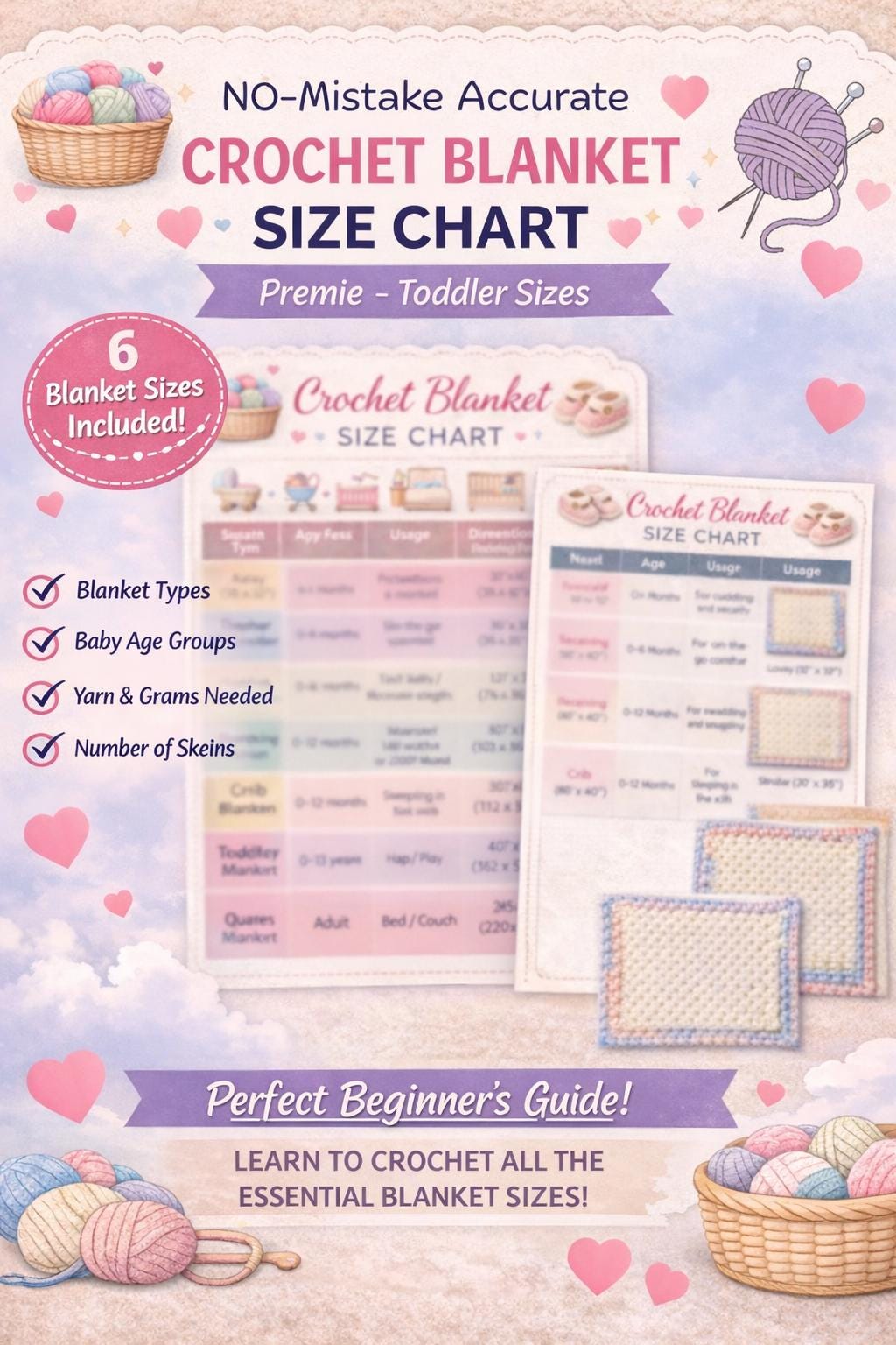 Crochet and knitting Baby Blanket Size Chart+Guide Premie