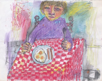 Boy with Breakfast: Bacon and Eggs