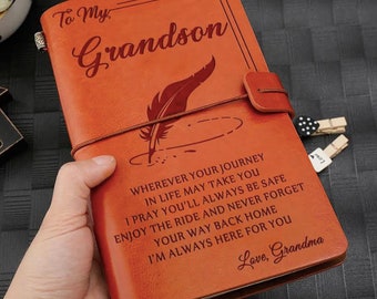 You are Blessing in My Life Leather Journal Gift Idea for Your Grandson Malone Grandma to Grandson R