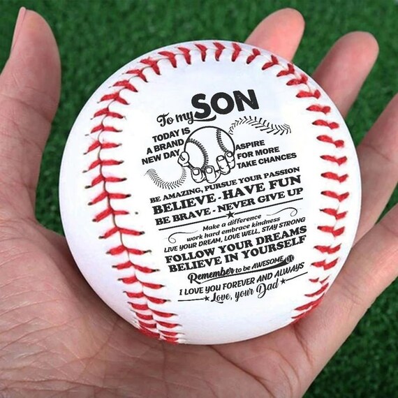 To My Son From Dad Engraved Baseball PU Gift Birthday Maturity Anniversary US 