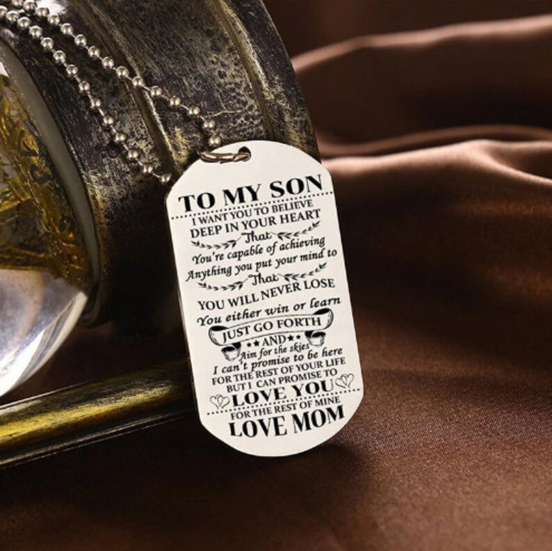 To My Son Necklace Gift From Mom Love Message From Mother To Son Dog Tag Necklace Birthday Military Graduation Christmas Son Necklace Gift