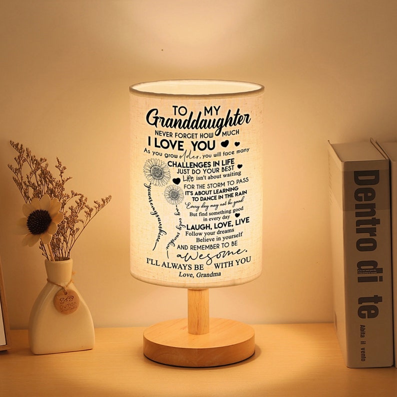 High-quality Reading Table Lamp with warming light, cover printed meaningful message is the wonderful gift for your Granddaughter