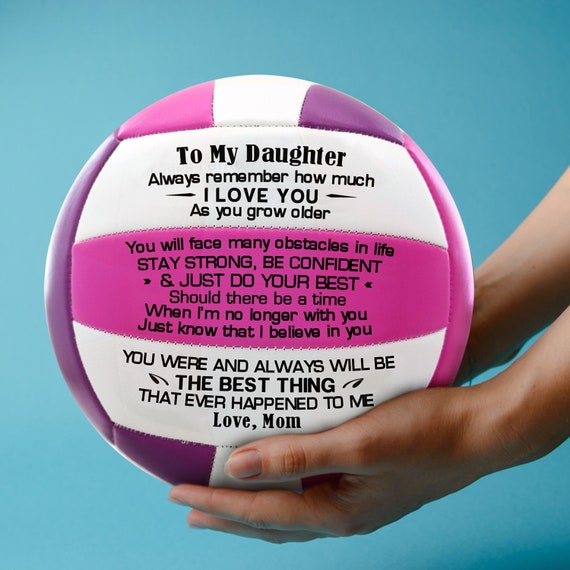 To My Daughter Love Mom Engraved Volleyball Balls Anniversary Birthday Gifts 