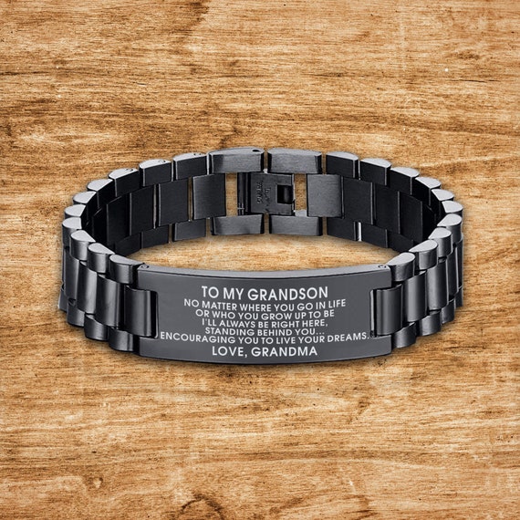 Grandpa no matter where we go I'll Always Be There For You Gift For Grandpa Engraved Message Inspirational Stainless Steel Bracelet