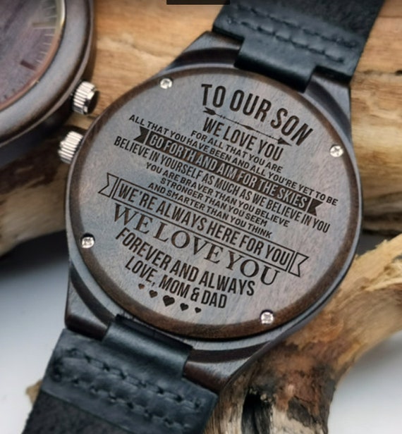 engraved watch from mom to son
