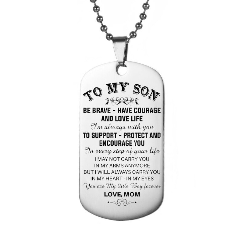To My Son Dog Tag Necklace Gift From Mom Be Brave for Birthday Etsy