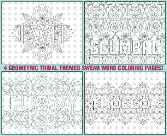 Geometric Tribal Swear Word Coloring Pages Collection 4 Adult Coloring Book Swear Word Pages Printable Coloring Book Pages Coloring Sheet