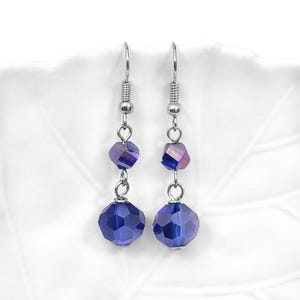 Indigo Glass Dangle Earrings: Handmade With Stainless Steel Hooks