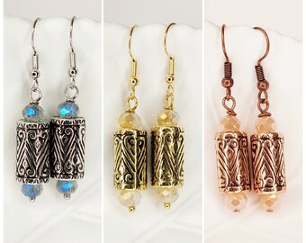 Art Deco Heart Dangle Earrings | Lightweight Earrings | Handmade Earrings | Holiday Earrings