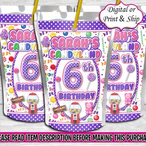 Etiqueta de jugo de Candyland, cumpleaños de Candyland, fiesta de Candyland, regalos de fiesta de Candyland, baby shower de Candyland, etiqueta de jugo