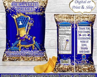 Royal Prince Chip Bag-Royal Prince Baby Shower-Royal Prince Party Favors-Royal Prince Treat Bag-Royal Prince Favor Bag-Prince Chip Bag