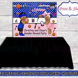 Layup or Makeup Backdrop-Layup or Makeup Gender Reveal-Basketball Backdrop-Free Throws or Pink Bows Chip Bag-Layup or Makeup Chip Bag
