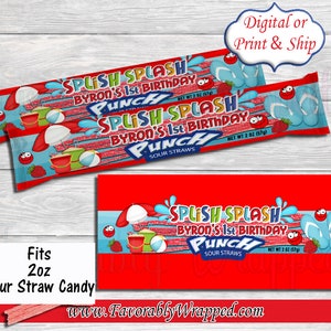 Splish Splash Sour Straw Wrapper-Beach Party Sour Straw Wrapper-Pool Sour Straw-Beach Birthday-Pool Party Birthday-Splish Splash Birthday