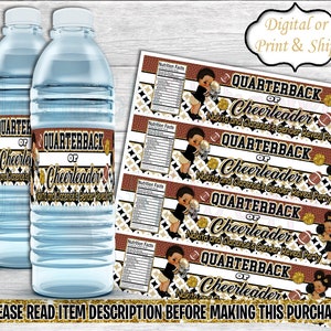 Etichetta per acqua per quarterback o cheerleader-Rivelazione del sesso per quarterback o cheerleader-Tocca o sacchetto per patatine in tutù-Rivelazione del sesso per touchdown o tutù