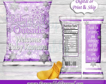 Baby Its Cold Outside Chip Bag-Baby Its Cold Outside Baby Shower-Snowflake Chip Bag-Snowflake Treat Bag-Oh Baby Its Cold Outside Chip Bag