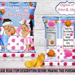 Basketballs or Pompoms Chip Bag-Basketballs or PomPoms Gender Reveal-Free Throws or Pink Bows Decorations-Free Throws or Pink Bows Chip Bag