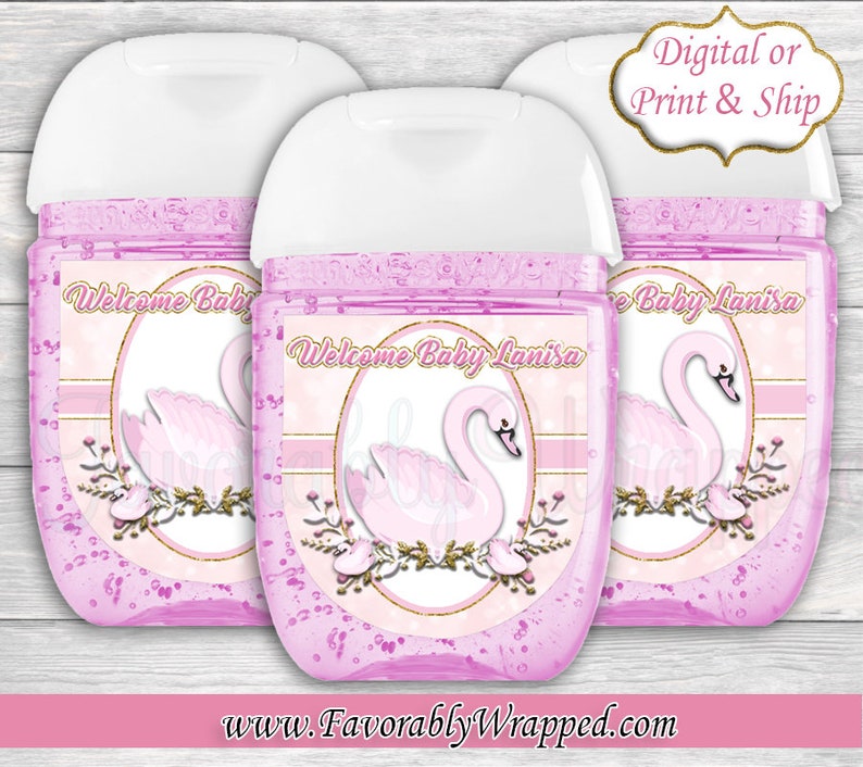 Swan Hand Sanitizer Label-Swan Baby Shower Hand Sanitizer Labels-Swan Baby Shower-Baby Shower-It/'s a Boy-Its a Girl-Swan Decoration