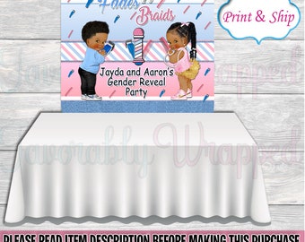 Gender Reveal Hintergrund „Fades Or Braids“ | 1.5 X 0.9 M, Vinyl – Fotohintergrund Für Baby-Enthüllungsparty