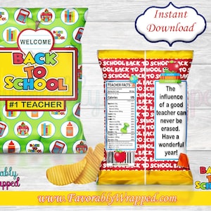 Back To School TEACHER Chip Bags-Treat Bags-Favor Bags-Back To School-Back To School Chip Bags-First Day of School-Digital-Instant Download