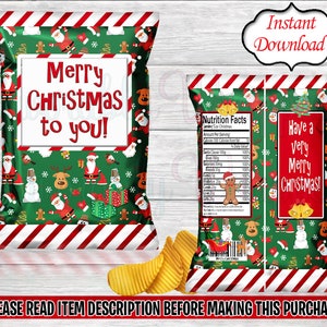 Christmas Chip Bag-Santa Claus Chip Bag-Merry Christmas Chip Bag-Christmas Instant Download-Christmas Favor Bag-Christmas Treat Bag