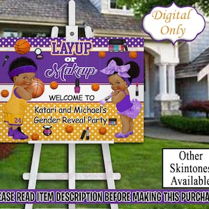 Layup or Makeup Gender Reveal Welcome Sign-Layup or Makeup Sign-Welcome Sign-Layup or Makeup Chip Bag-Free Throws or Purple Bows Chip Bag