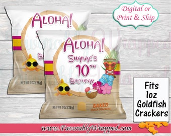 Aloha Goldfish Cracker-Hawaiian Cracker-Fiesta Luau-Fiesta Aloha-Cumpleaños Luau-Fiesta de cumpleaños hawaiana-Cumpleaños tropical-Fiesta tropical