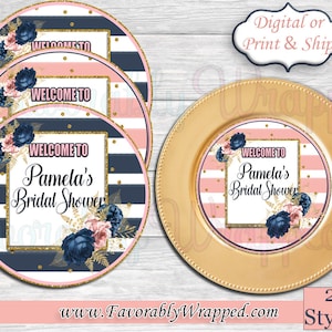 Navy and Marsala Blush Bridal Shower Charger Inserts-Navy and Pink Charger Insert-Paper Plate Inserts-Engagement Party Chip Bag-Charger