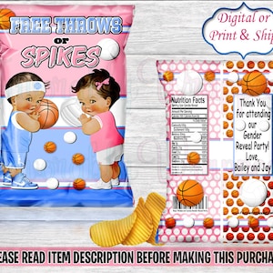 Free Throws or Spikes Chip Bag-Basketballs or Volleyballs Chip Bag-Free Throws or Pink Bows Chip Bag-Basketball Favor-Volleyball Favor