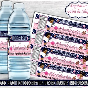 Etichetta per acqua per quarterback o cheerleader-Rivelazione del sesso per quarterback o cheerleader-Tocca o sacchetto per patatine in tutù-Rivelazione del sesso per touchdown o tutù